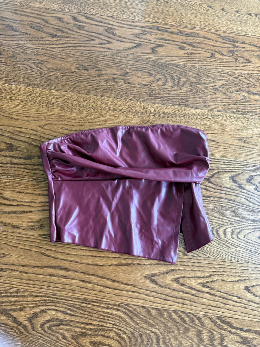 Faux Leather Strapless Bandeau Top - Wine